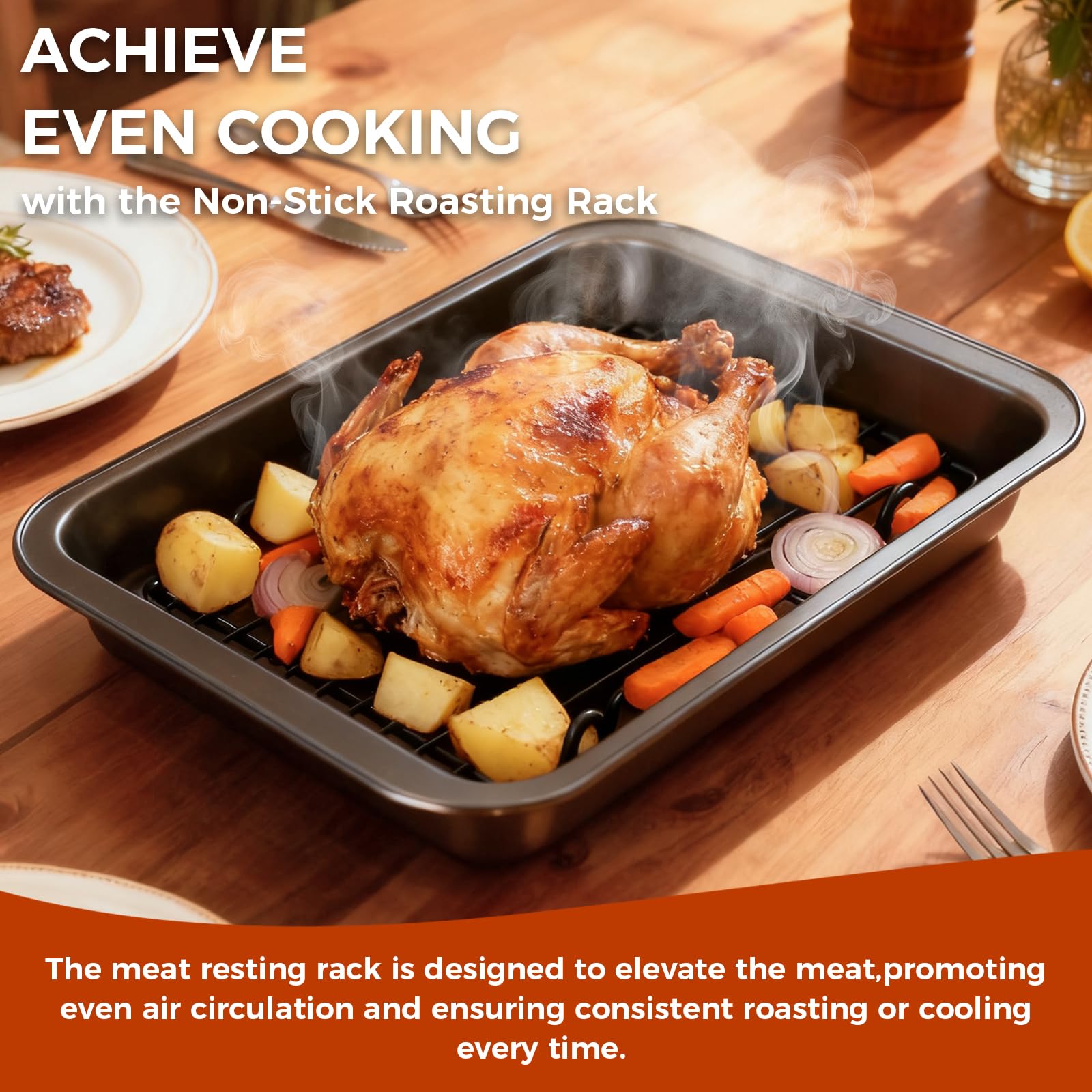 Gestone oven-safe and dishwasher-safe roasting pan up to 450°F for versatile cooking.