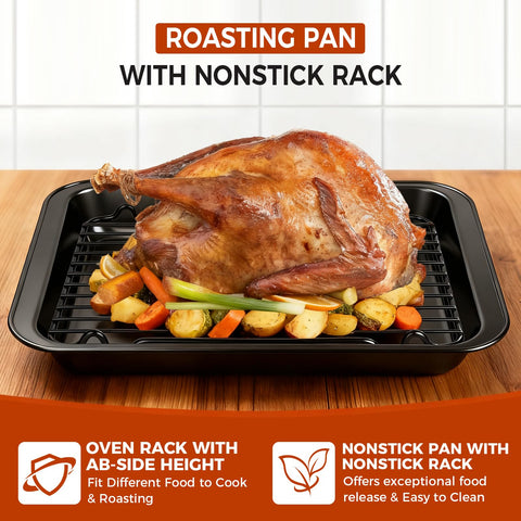 Gestone roaster pan doubles as bread and dessert tray for versatile cooking.