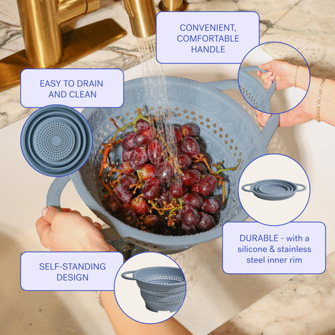 GIR collapsible colander with stainless steel rim for durability