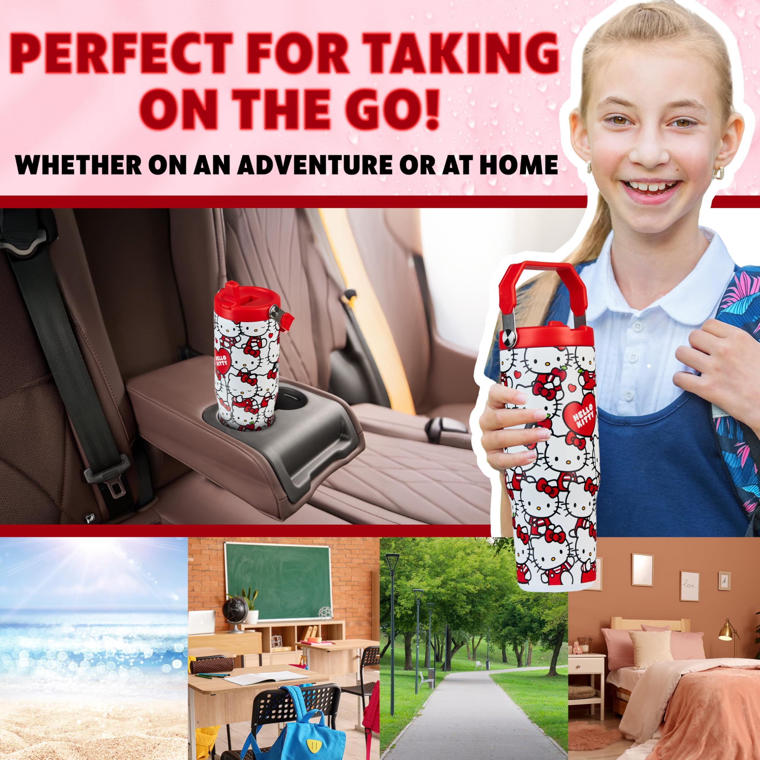 Get Trend Hello Kitty tumbler carry handle, easy to grip during commutes and trips
