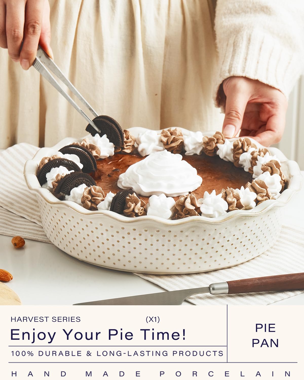 Getstar ceramic pie pan nonstick surface eases pie removal and clean-up.