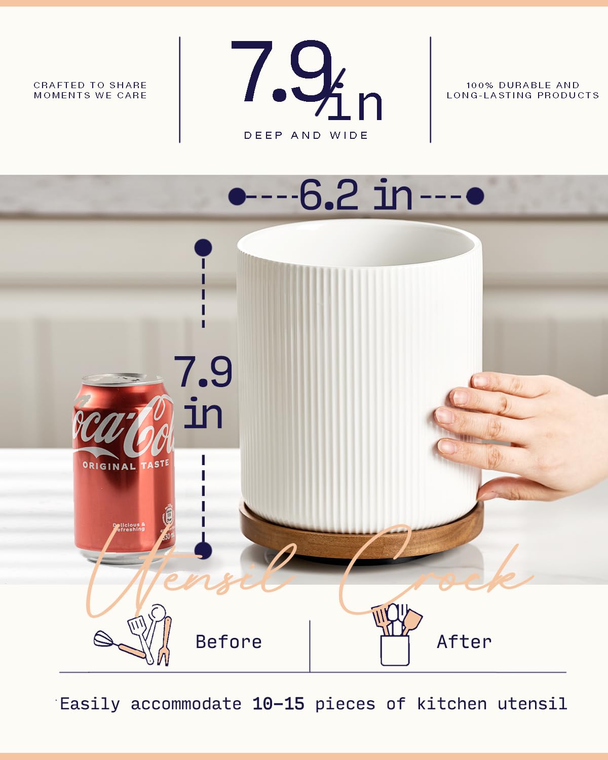 Getstar extra-large ceramic utensil crock keeps utensils organized and accessible