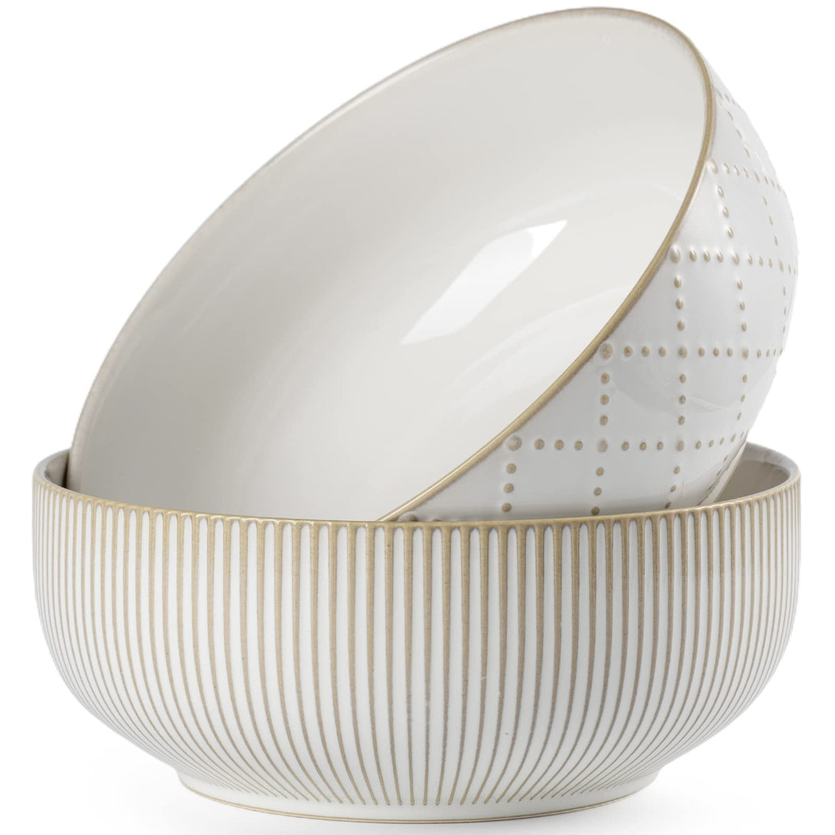 Getstar large serving bowls with embossed checks, ideal for salads and sharing at gatherings.