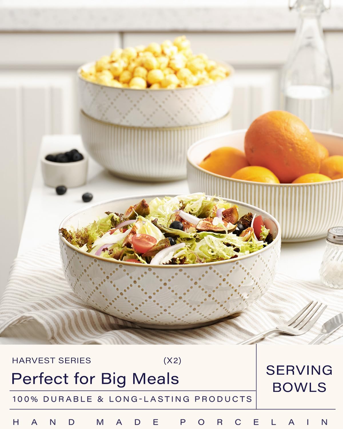 Getstar bowls feature diamond embossing, ideal for salads and pastas at gatherings.