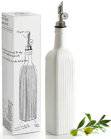 Getstar olive oil dispenser bottle ceramic with embossed stripes for stylish, mess-free cooking