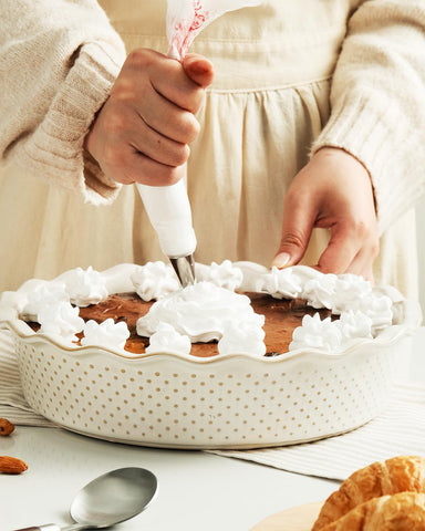 Getstar pie pan enables direct serving with timeless style and easy cleanup.