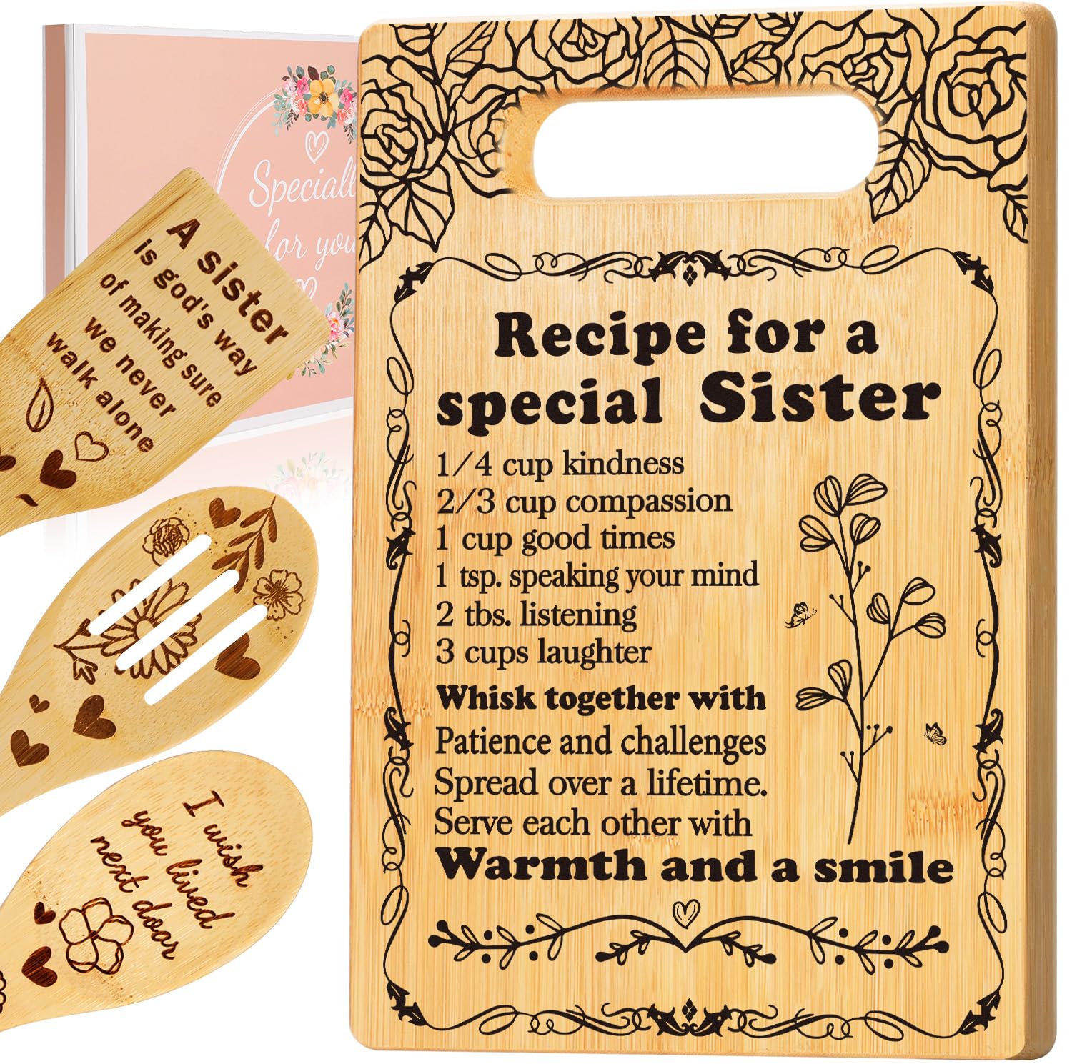 GevGuxLuo sister cutting board set with handle, durable bamboo for prep and display
