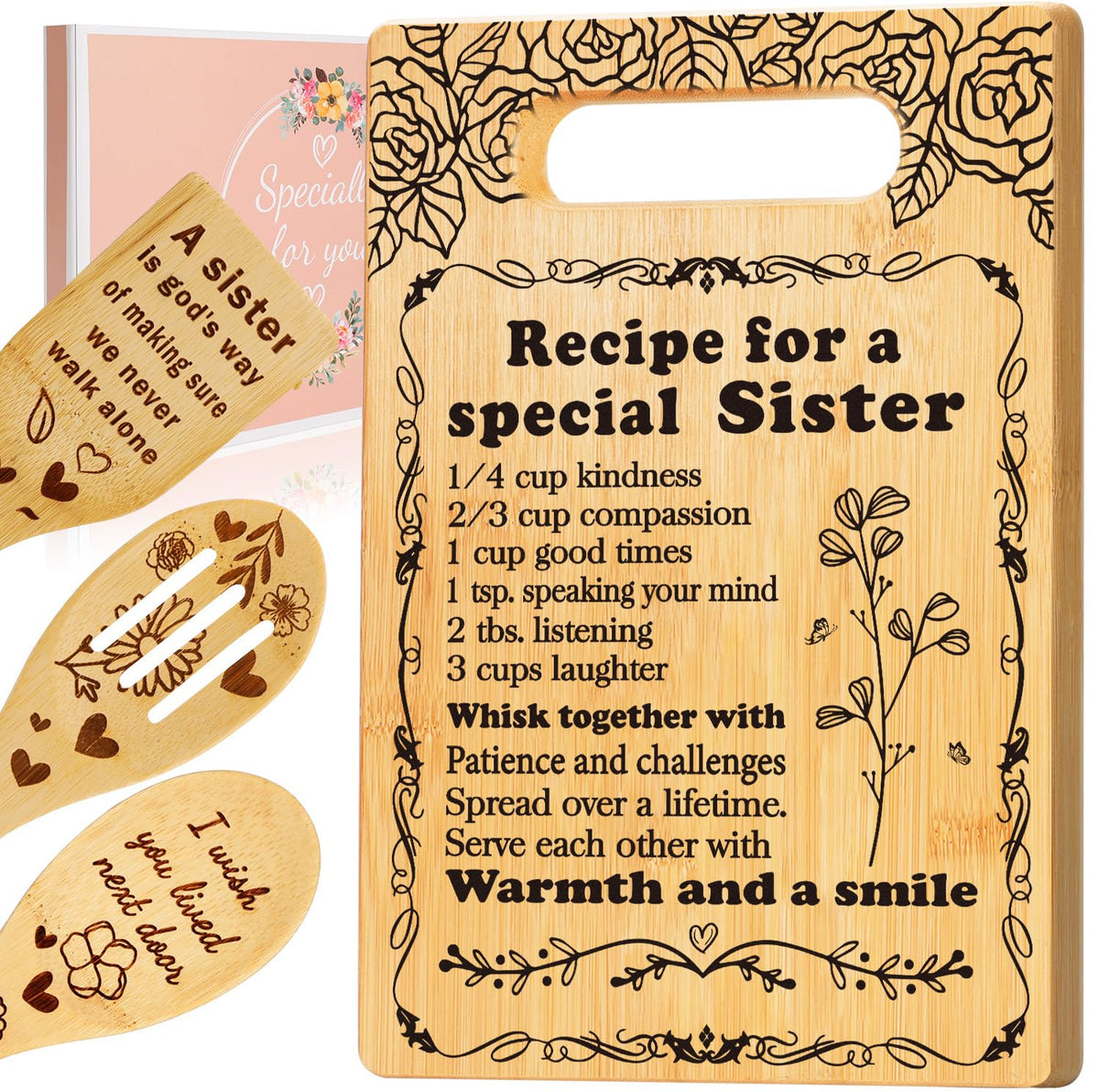GevGuxLuo sister cutting board set with handle, durable bamboo for prep and display