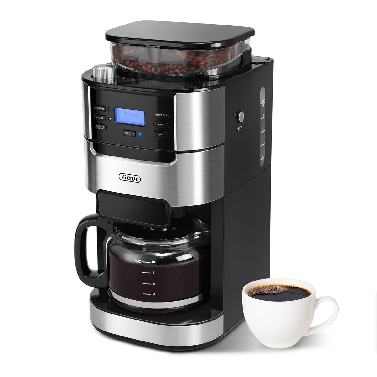 Gevi 10-Cup Drip Coffee Maker front view, compact and counter-friendly.