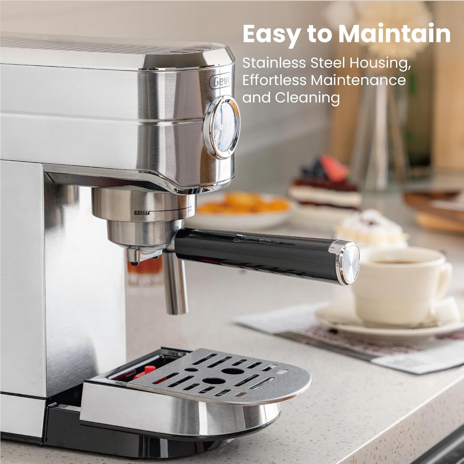 Gevi 20-bar pump dial signaling precise brew pressure