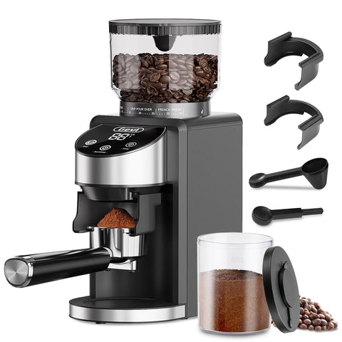 Gevi coffee grinder displays precise espresso grind settings for consistent flavor.
