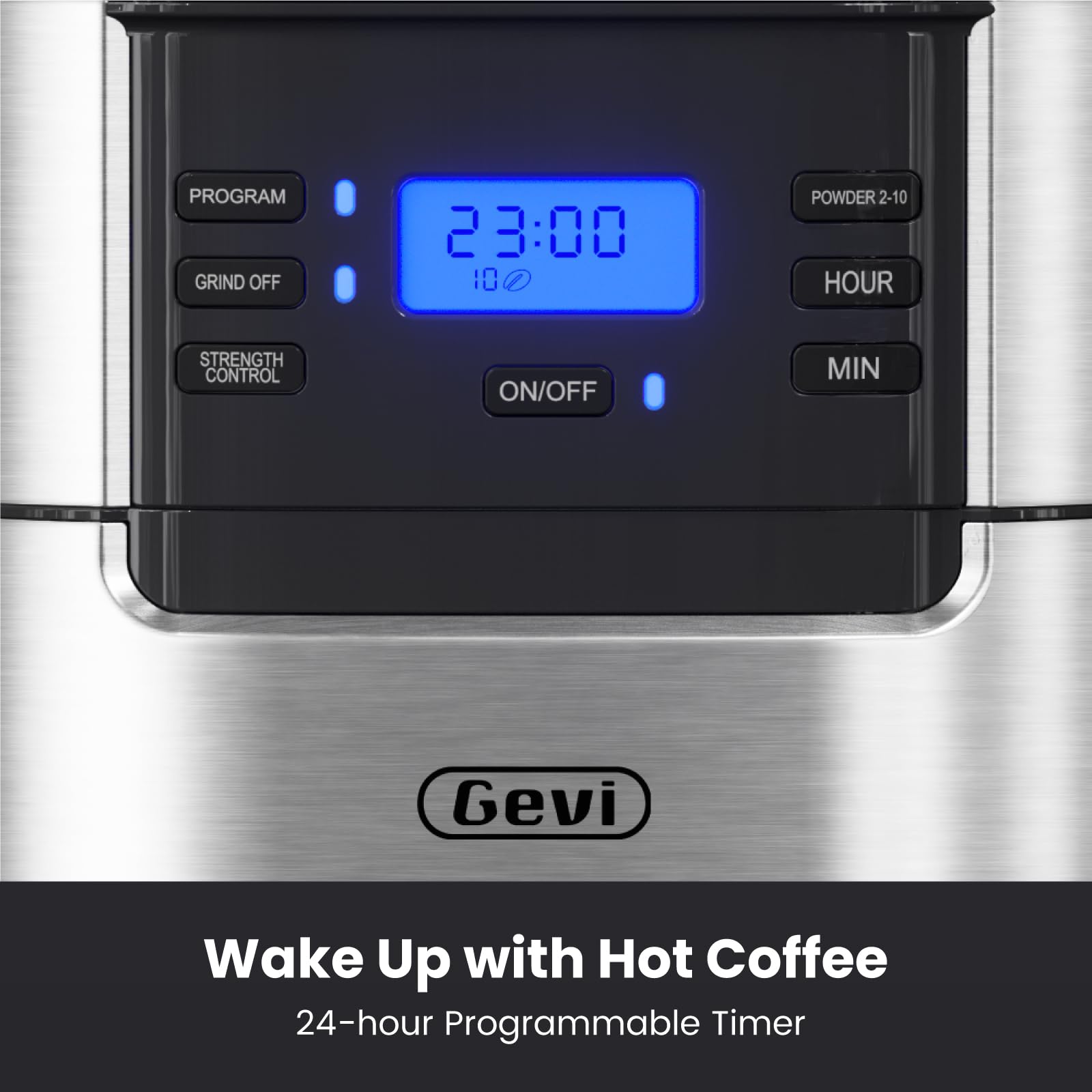 Warming plate keeps beverages at a steady temperature after brewing.
