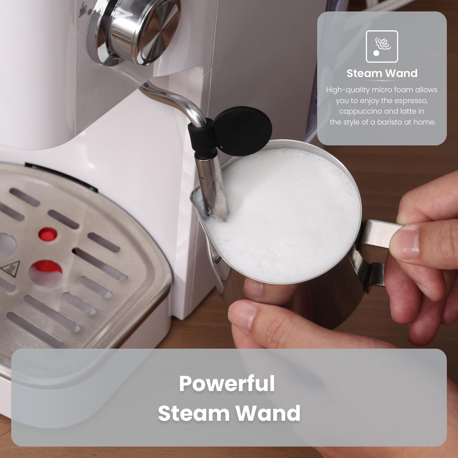 Coffee scoop and tamper for convenient preparation.