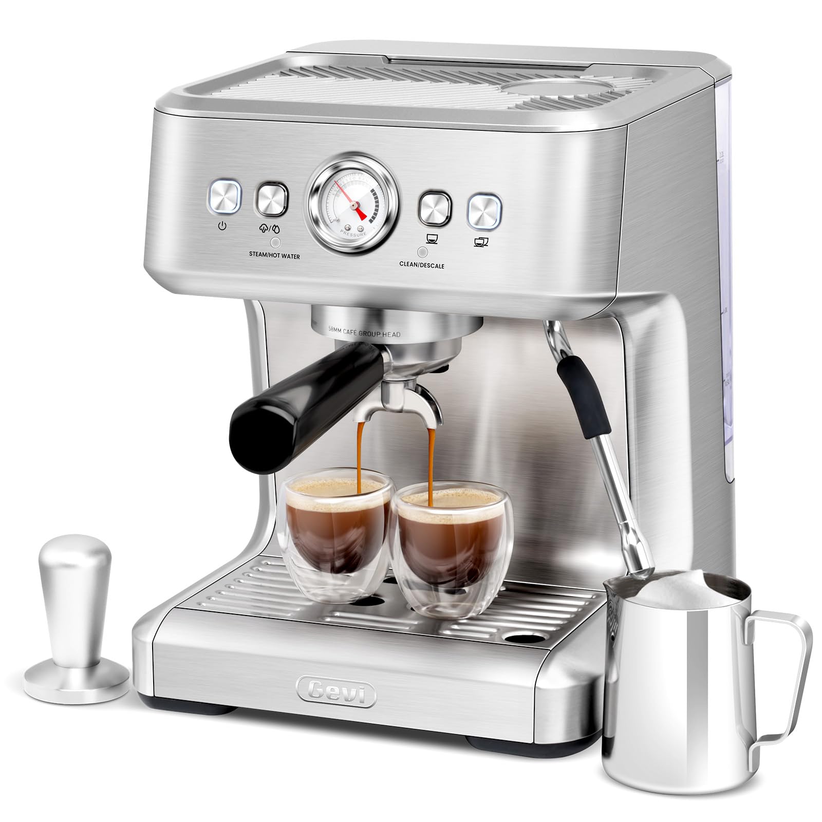 Gevi EzBru 1000C front view with compact stainless housing for home cafes.