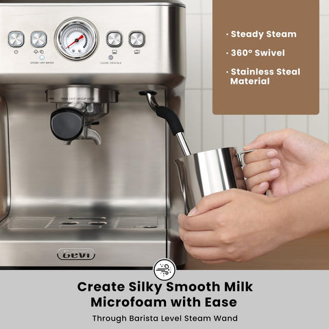 Gevi EzBru 2.2L water tank enables multiple servings.