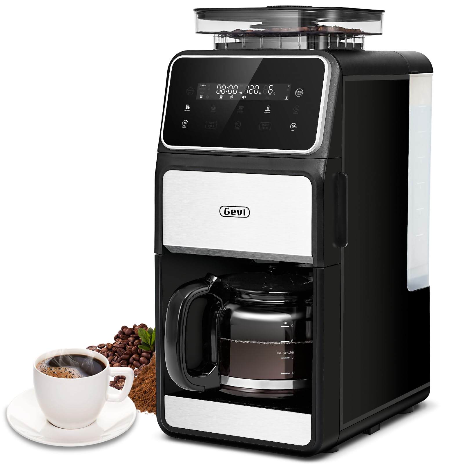 Gevi grind and brew coffee maker front view for home use with sleek design