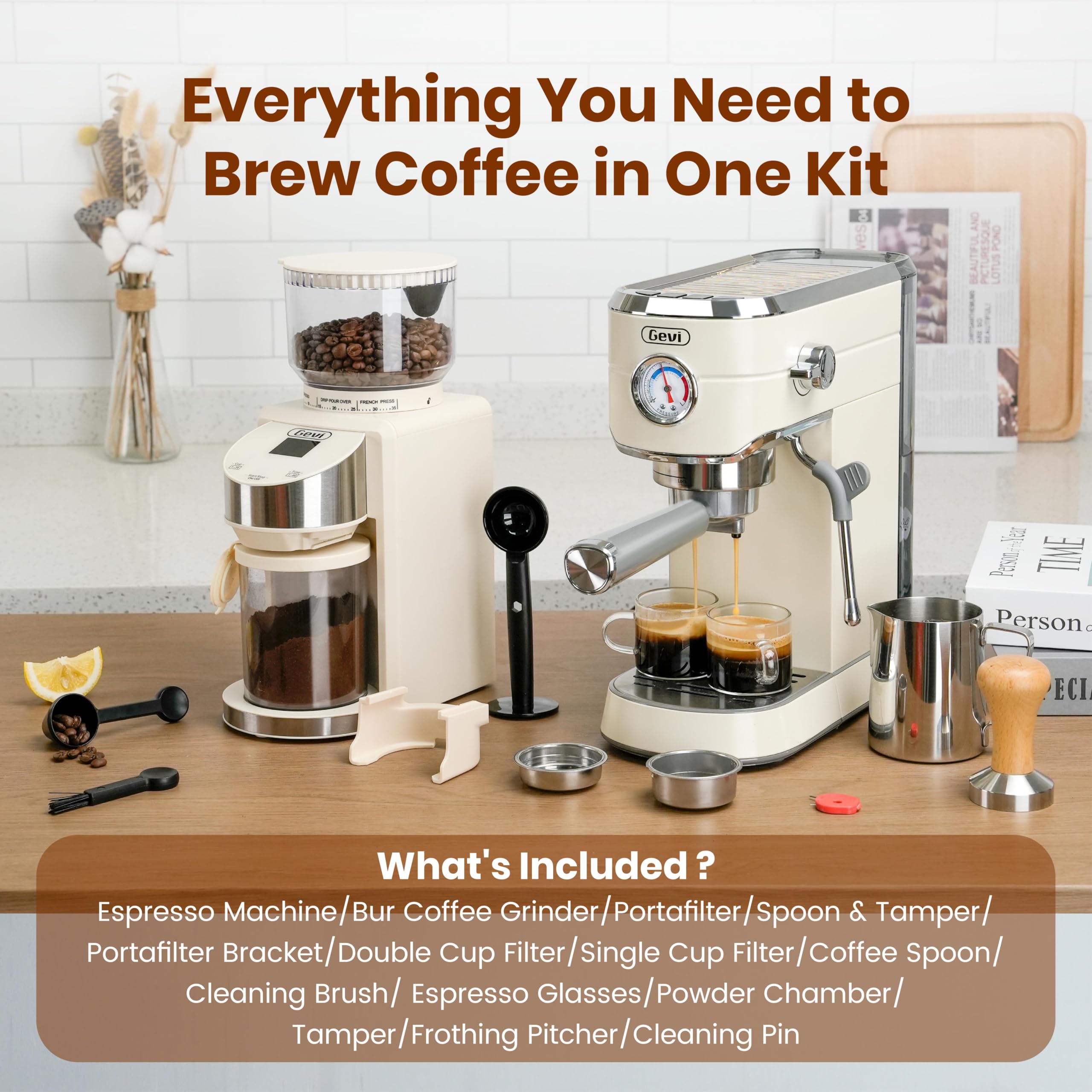 Gevi burr grinder with 35 settings for precise brewing at home