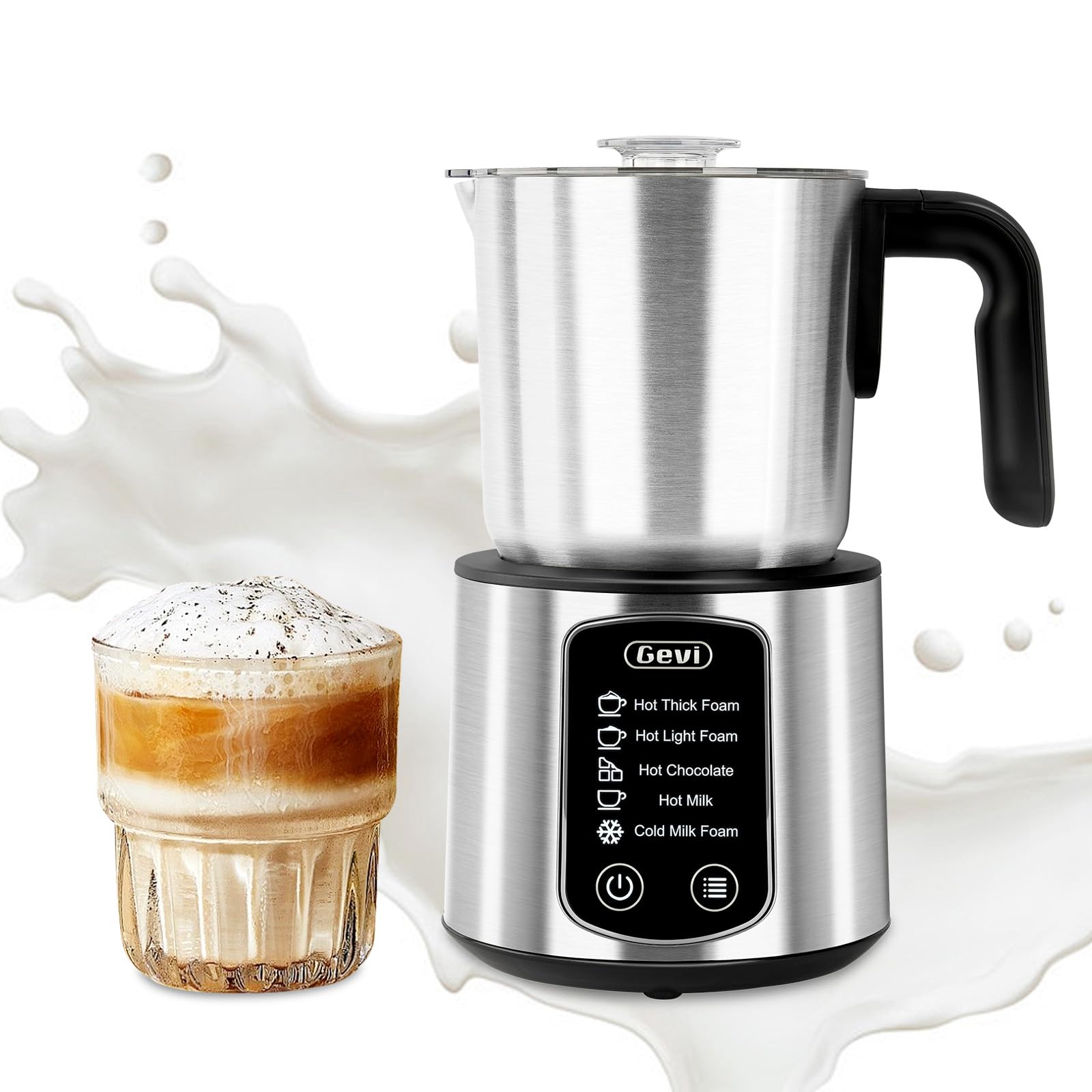 Gevi hot chocolate maker with milk frother creating silky latte foam