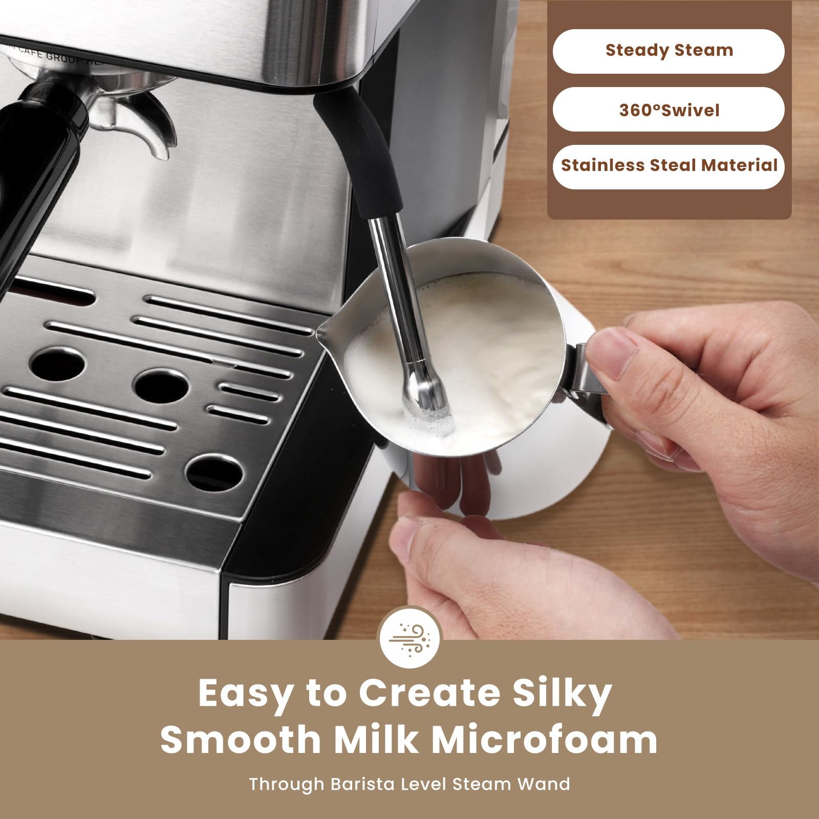 Gevi included accessories—spoon, tamper, and cleaning tool for maintenance