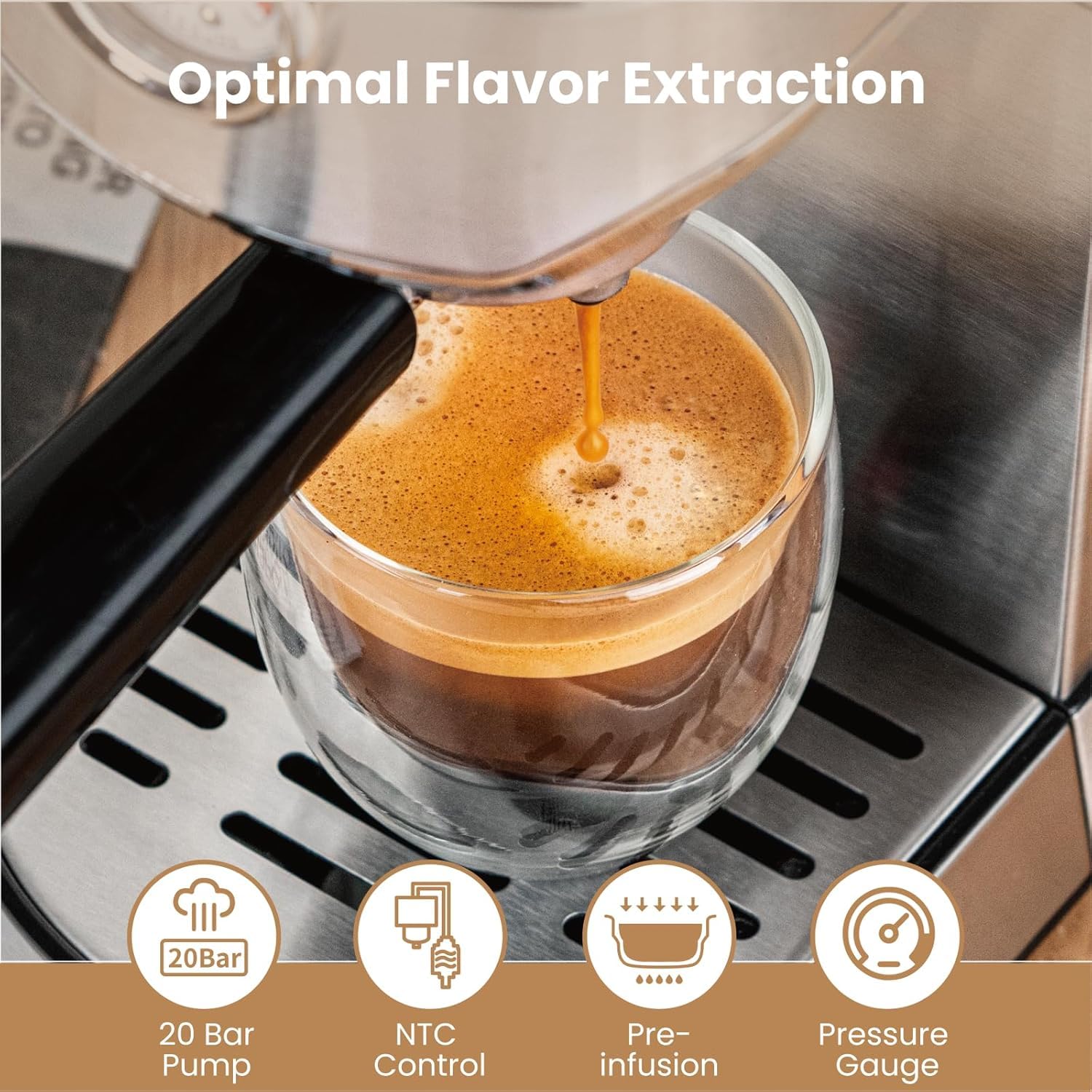 Gevi milk frother in action producing velvety foam for cappuccino