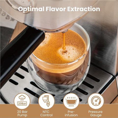 Gevi milk frother in action producing velvety foam for cappuccino