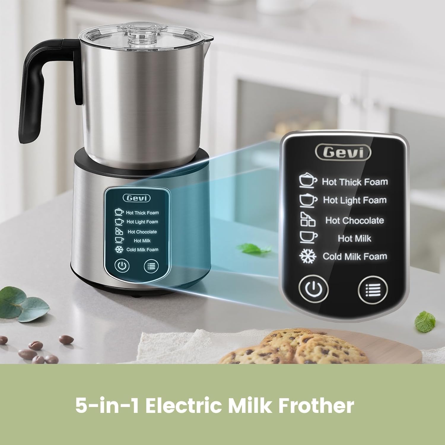 Gevi split-design frother allows flexible placement and easy cleaning