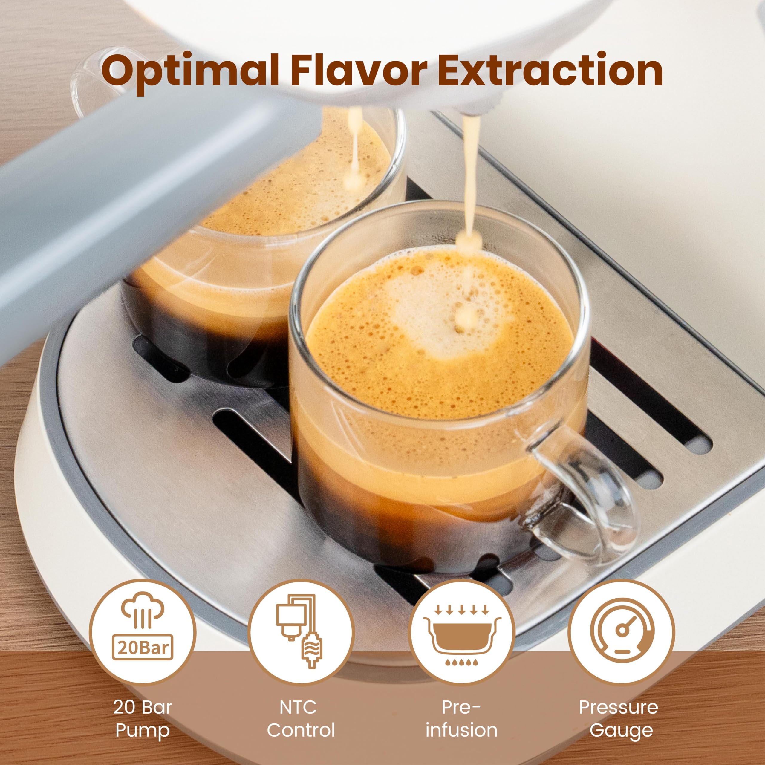 Gevi steam wand textures milk into silky microfoam for drinks