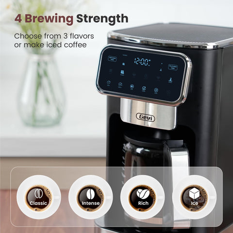 Gevi touch-screen control panel offers intuitive, quick programming for busy mornings.