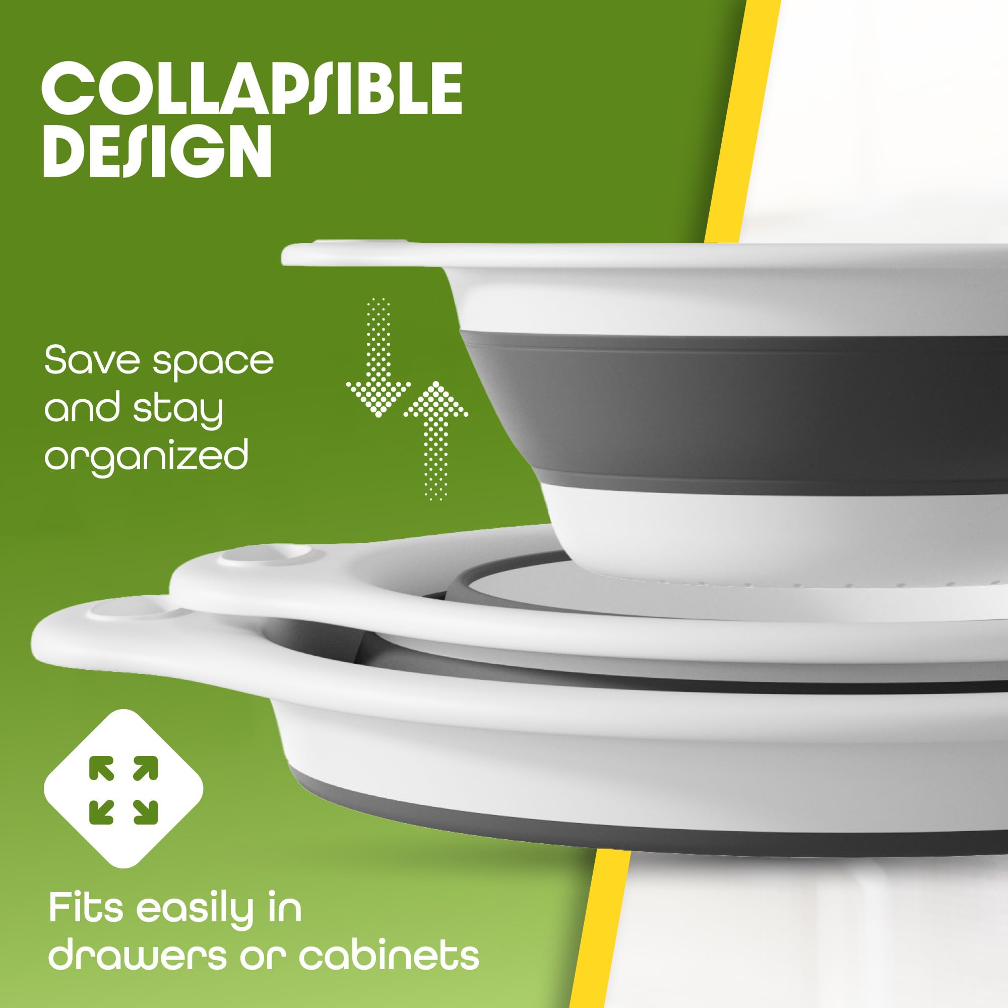 Gevoli colander draining base shows water draining directly into the sink.