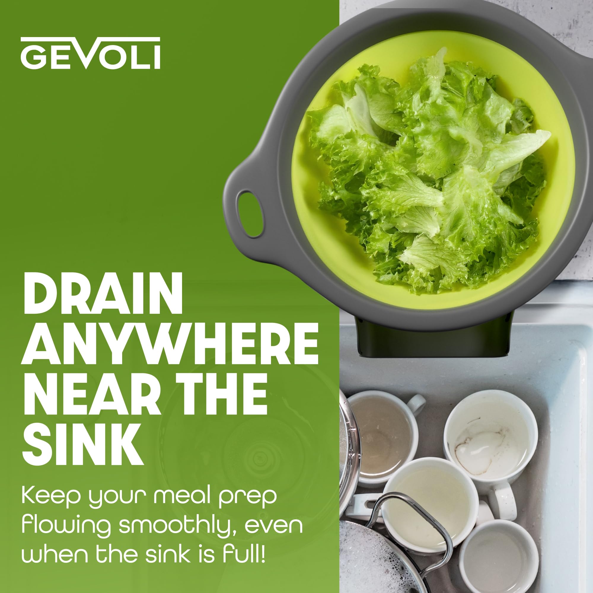 Gevoli colander ideal for pasta, fruit, and vegetables during prep.