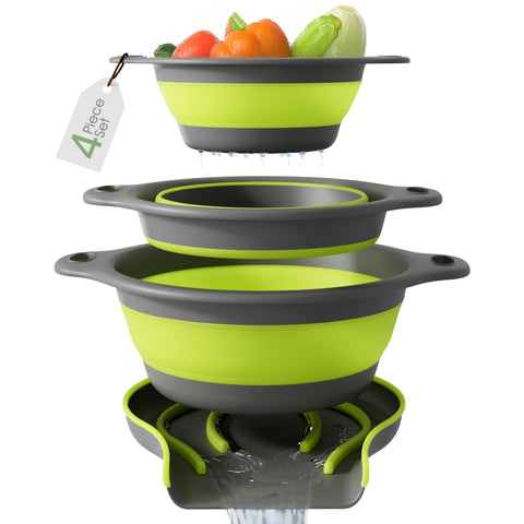 Gevoli collapsible colander large with self-draining base for easy draining.