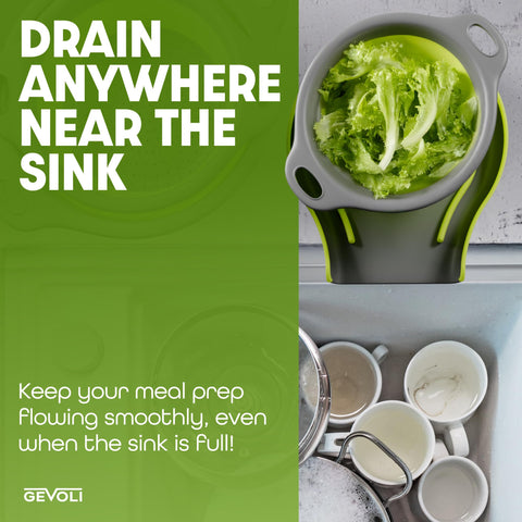 Gevoli draining tray with slip-resistant base supports safe handling.