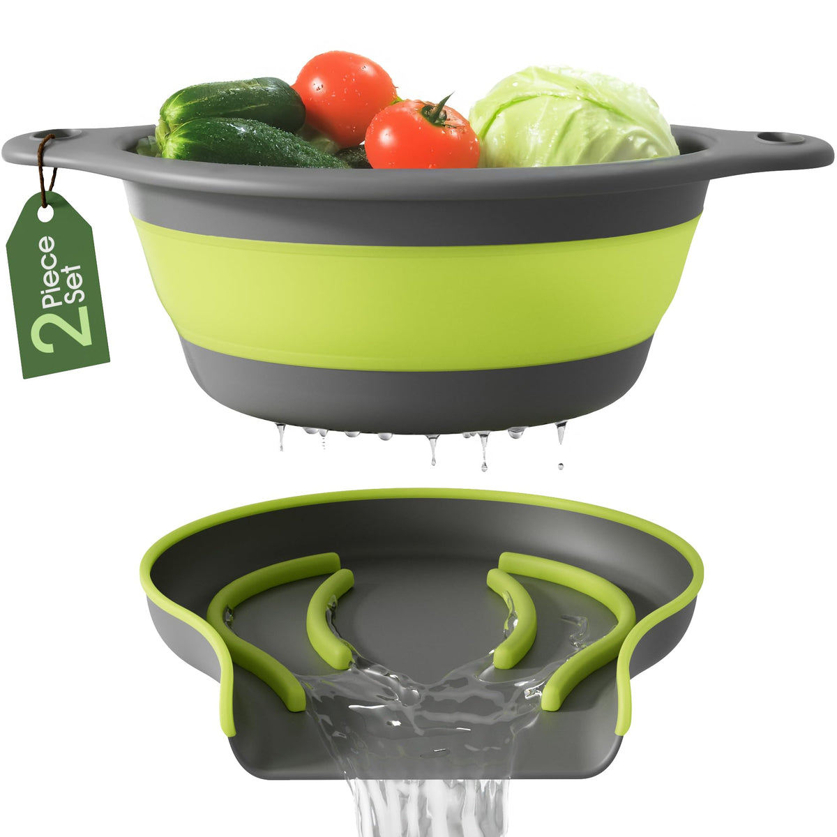 Gevoli large collapsible colander with self-draining base for efficient sink drainage.
