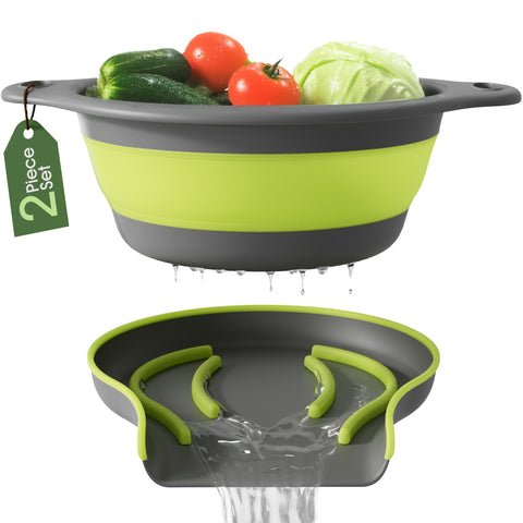 Gevoli large collapsible colander with self-draining base for efficient sink drainage.