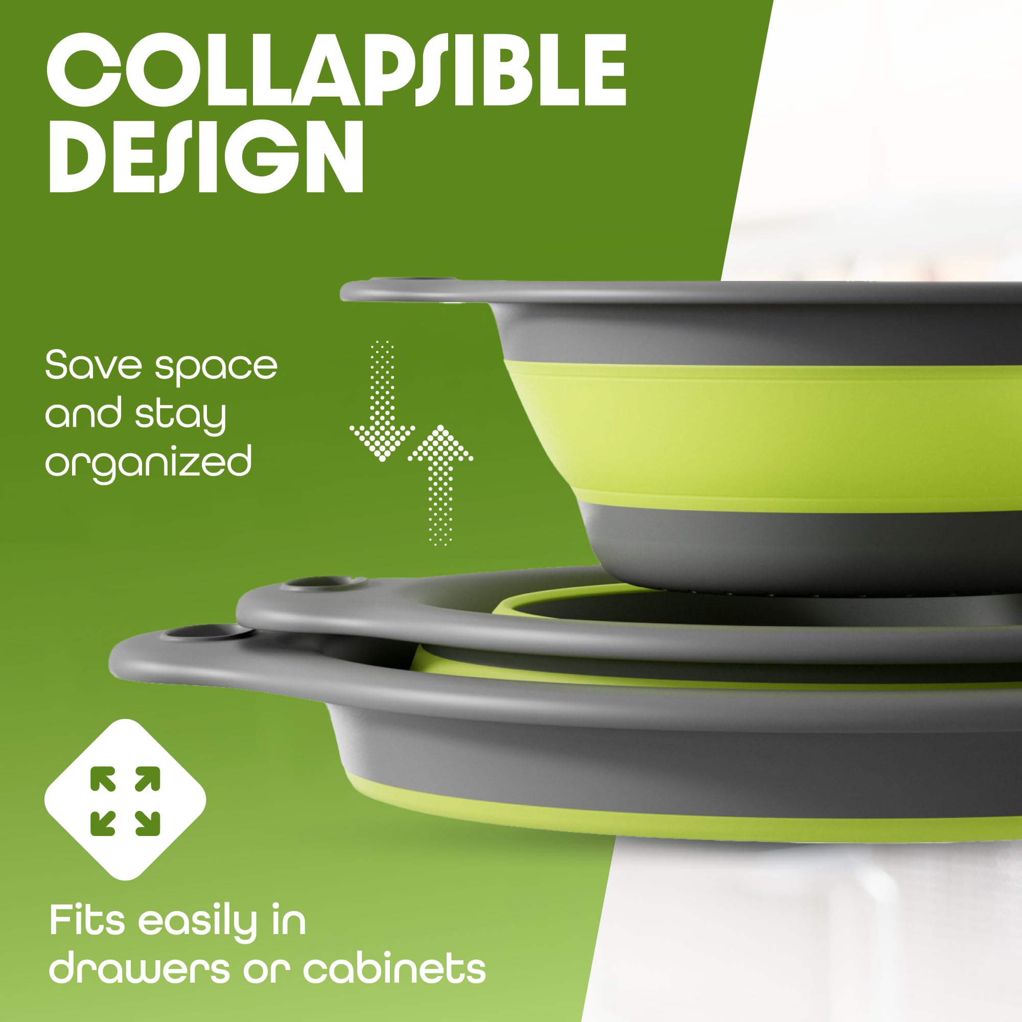 Gevoli over-sink edge design fits most sinks for mess-free draining.