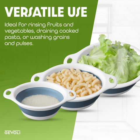 Gevoli set includes large and medium colanders plus a draining tray for versatile use.