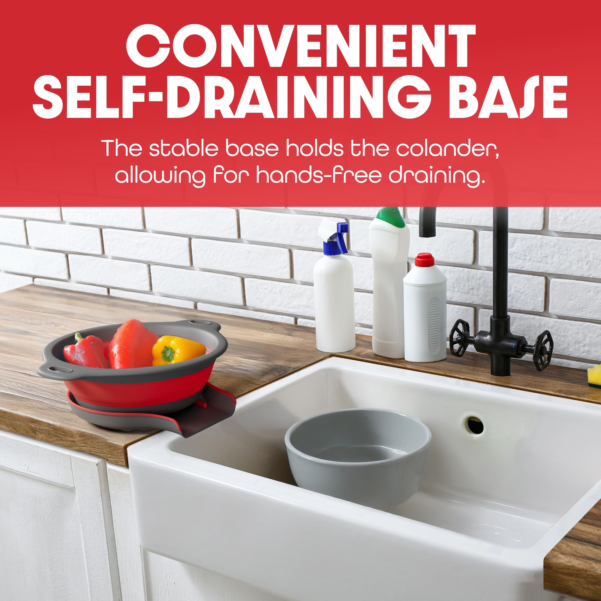 Gevoli over-sink setup fits many sinks for mess-free draining.