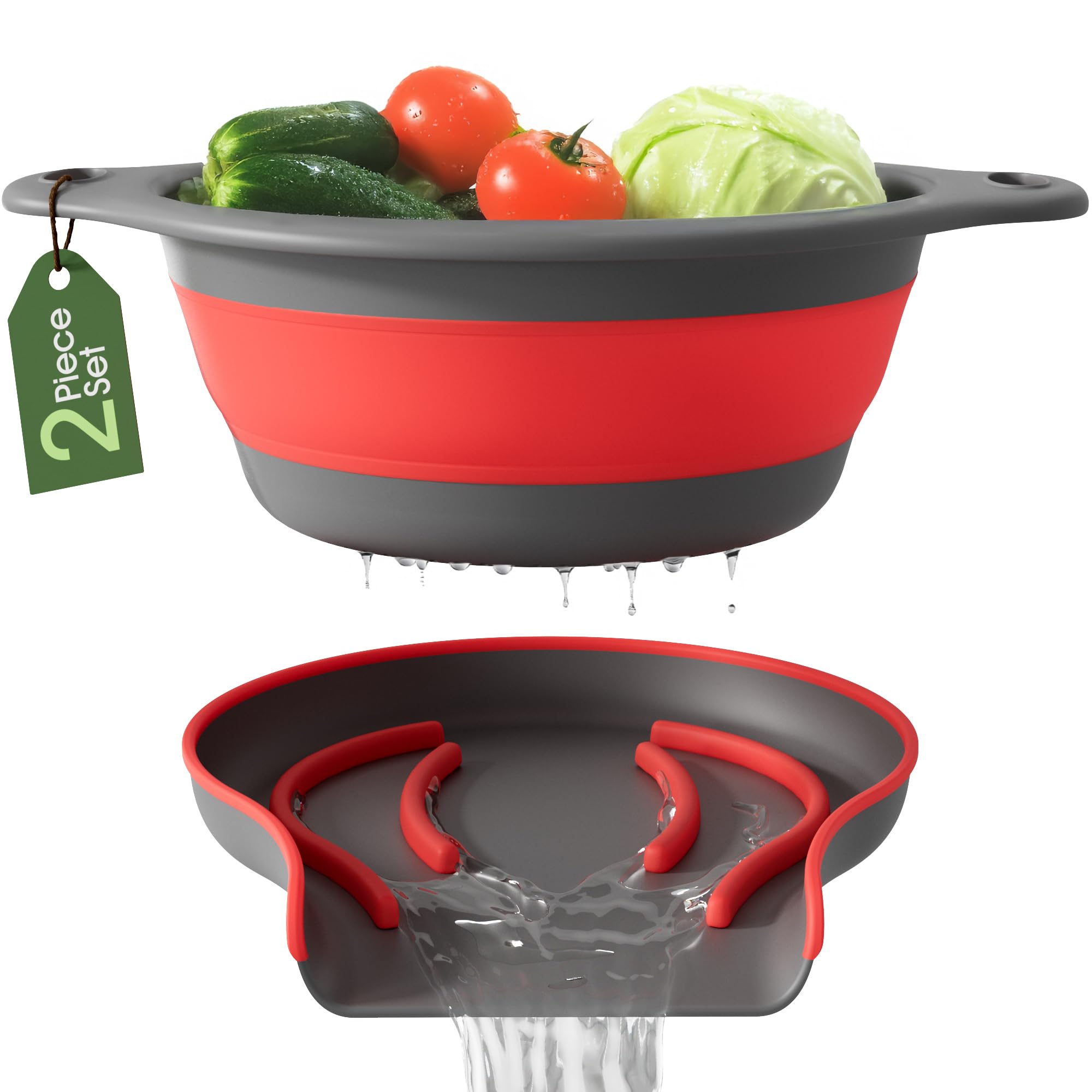 Gevoli strainer with self-draining base draining water directly into sink.