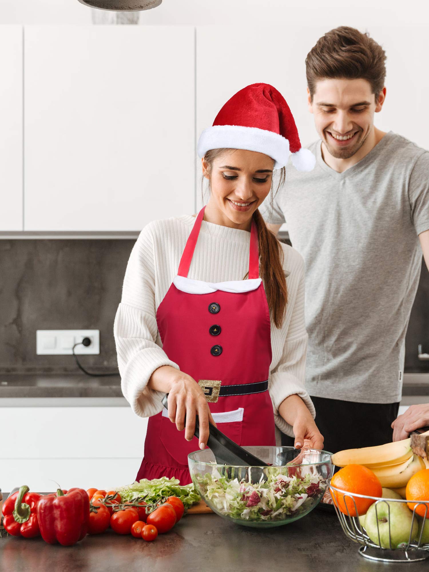Geyoga apron provides chest-to-knee coverage to protect clothing while cooking.