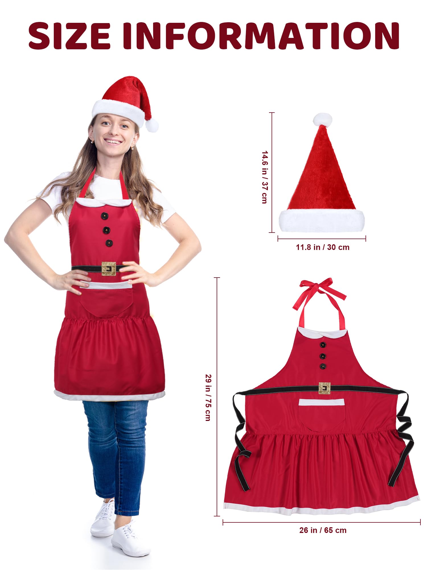 Geyoga Santa apron with ruffle and buckle details for festive baking flair.