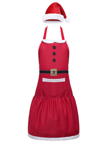 Geyoga Santa apron with pockets in classic design for convenient holiday cooking.