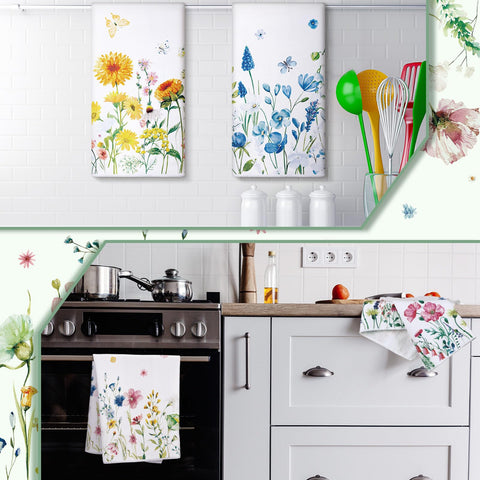 Geyoga floral hand towels protect delicate cookware during cleaning and wiping.