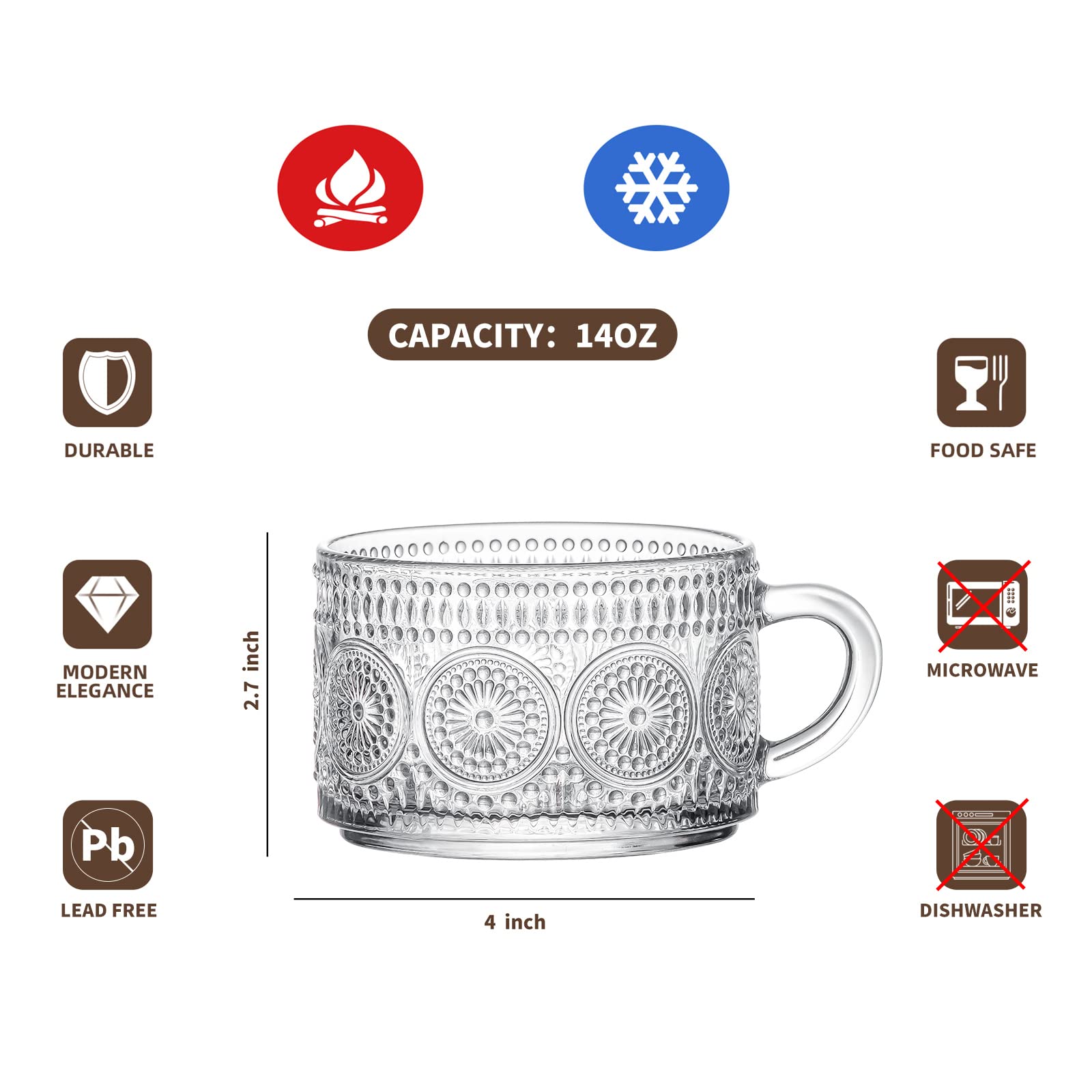 Durable lead-free glass with sturdy construction from Gezzeny mugs