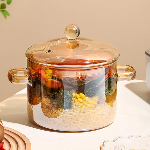 GFZYHEBEI glass simmer pot amber with lid for quick, clear monitoring of sauces.