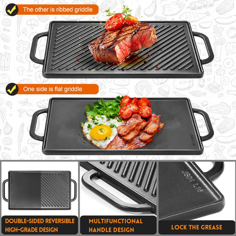 GGC cast iron griddle provides even heat distribution for consistent results.