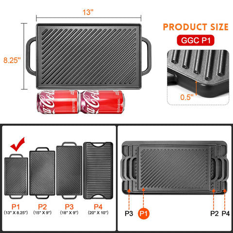 GGC cast iron reversible grill griddle flat side perfect for pancakes and eggs.