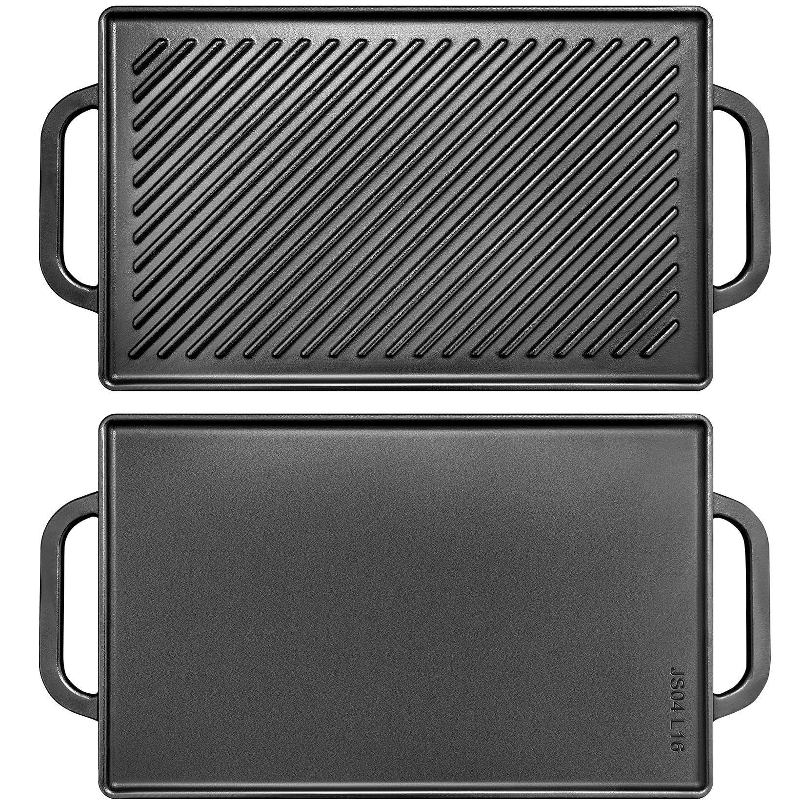 GGC cast iron reversible grill griddle ribbed side ideal for searing steaks with grill marks.