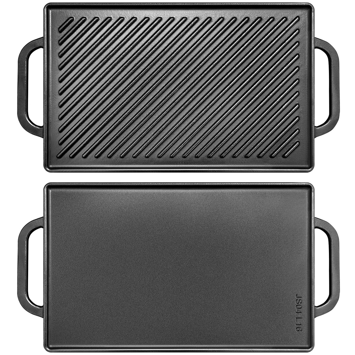 GGC cast iron reversible grill griddle ribbed side ideal for searing steaks with grill marks.