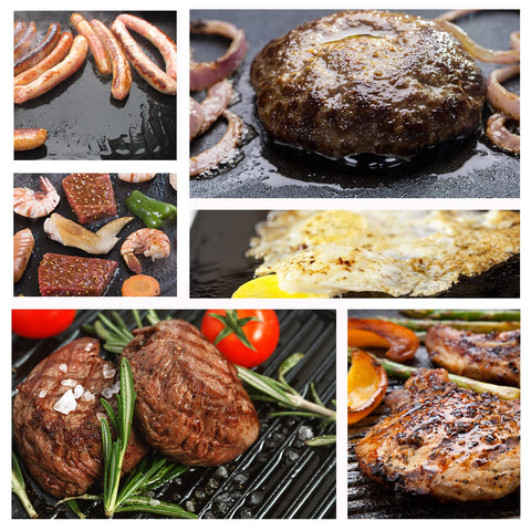 GGC versatile cast iron griddle for indoor and outdoor cooking.