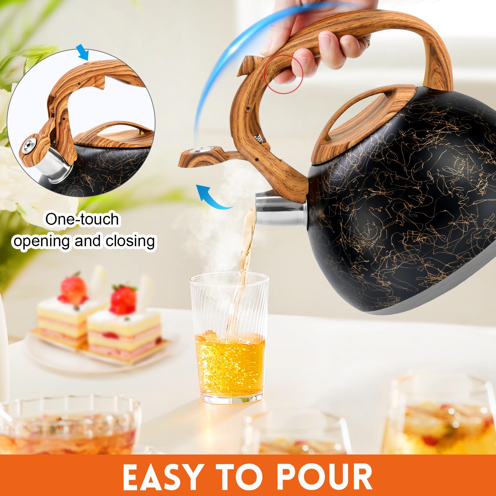 GGC Tea Kettle anti-heat handle enables safe pouring from any stovetop.